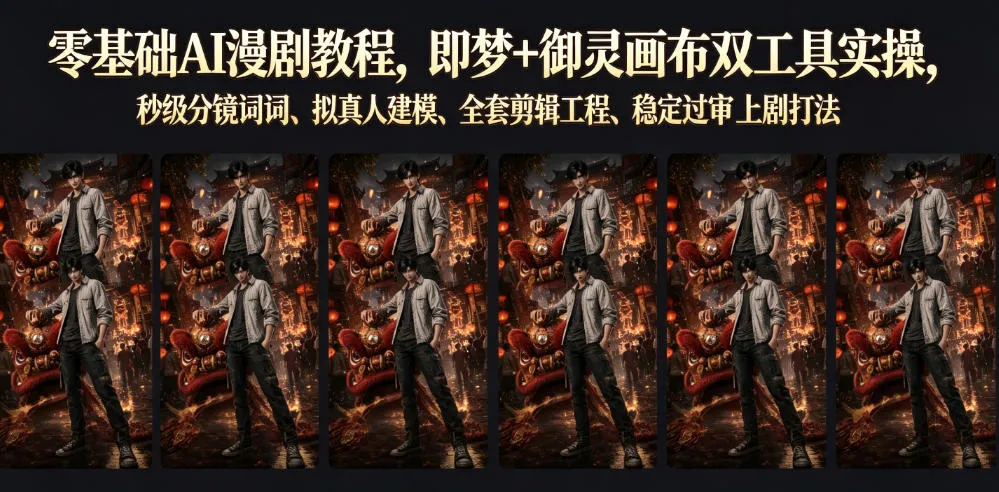 零基础AI漫剧教程，即梦+御灵画布双工具实操，秒级分镜提示词、拟真人建模、全套剪辑工程、稳定过审上剧打法-e家网