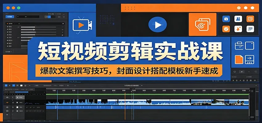 短视频剪辑实战课：爆款文案撰写技巧，封面设计搭配模板新手速成-e家网