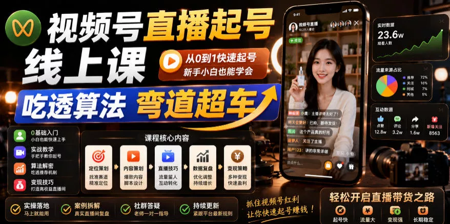视频号直播起号线上课，吃透算法弯道超车(2026年6月)-e家网