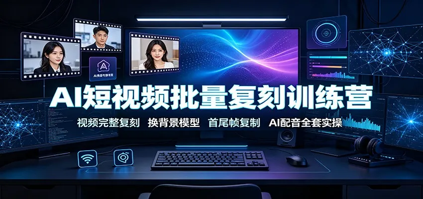 AI短视频批量复刻训练营：视频完整复刻，换背景模型、首尾帧复制、AI配音全套实操-e家网
