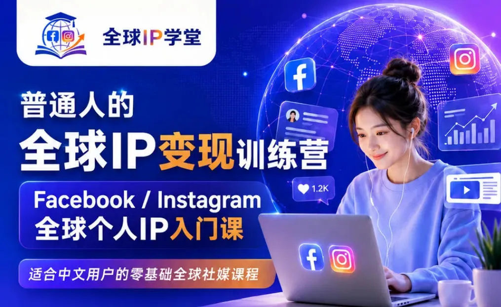 普通人的全球IP变现训练营，Facebook/Instagram全球个人IP入门课，零基础全球社媒课程-e家网
