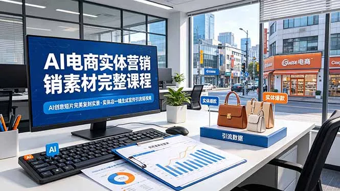 AI电商实体营销素材完整课程,AI创意短片完美复刻实景,实体店一键生成宣传引流短视频-e家网