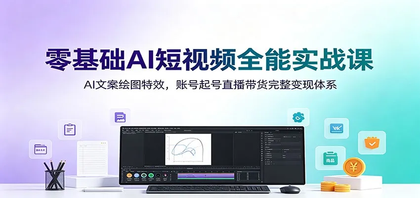 零基础AI短视频全能实战课：AI文案绘图特效，账号起号直播带货完整变现体系-e家网