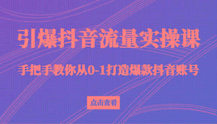 引爆抖音流量实操课，手把手教你从0-1打造爆款抖音账号(27节课)-e家网