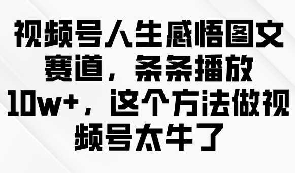视频号人生感悟图文赛道，条条播放10w+，这个方法做视频号太牛了-E家云商