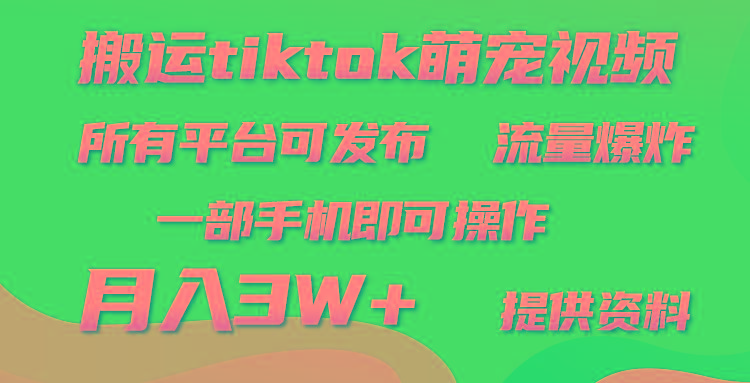 (9618期)搬运Tiktok萌宠类视频，一部手机即可。所有短视频平台均可操作，月入3W+-E家云商
