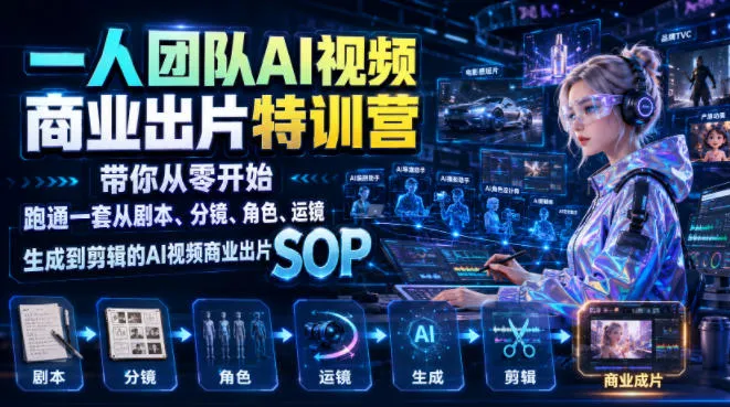 一人团队AI视频商业出片实战课：带你从零开始跑通一套从剧本、分镜、角色、运镜、生成到剪辑的AI视频商业出片SOP-e家网
