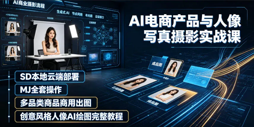 AI电商产品与人像写真摄影实战课｜SD本地云端部署、MJ全套操作、多品类商品商用出图、创意风格人像AI绘图完整教程-e家网