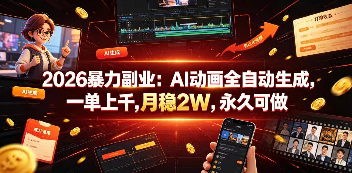 2026暴力副业：AI动画全自动生成，一单上千，月稳2W，永久可做【揭秘】-e家网