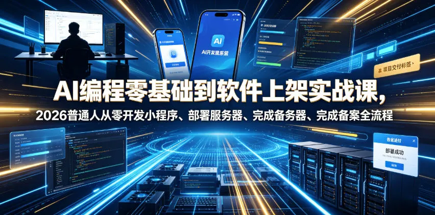 AI编程零基础到软件上架实战课，2026普通人从零开发小程序、部署服务器、完成备案全流程项目落地教程-e家网