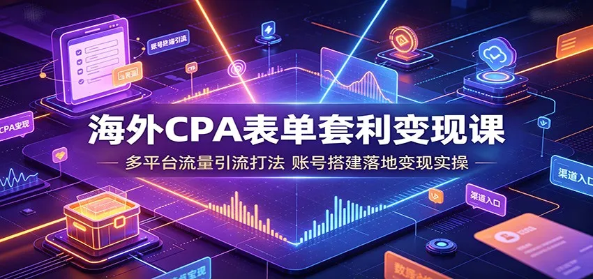 海外CPA表单套利变现课：多平台流量引流打法，账号搭建落地变现实操-e家网