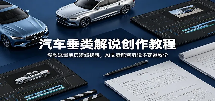 汽车垂类解说创作教程：爆款流量底层逻辑拆解，AI文案配音剪辑多赛道教学-e家网