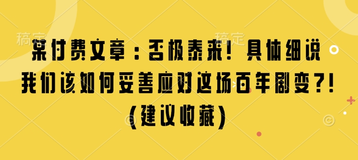 某付费文章：否极泰来! 具体细说 我们该如何妥善应对这场百年剧变!(建议收藏)-E家云商