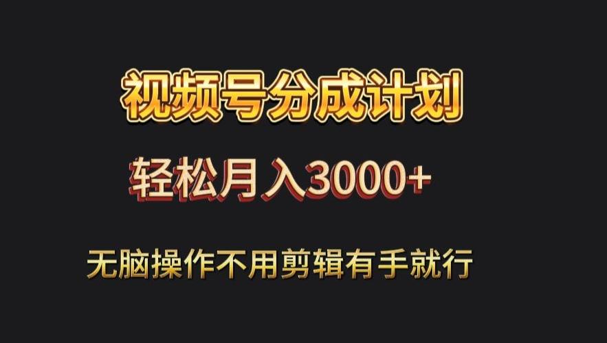 视频号流量分成，不用剪辑，有手就行，轻松月入2000+-e家网