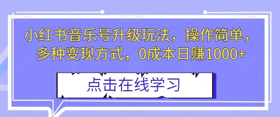 小红书音乐号升级玩法，操作简单，多种变现方式，0成本日赚1000+【揭秘】-E家云商