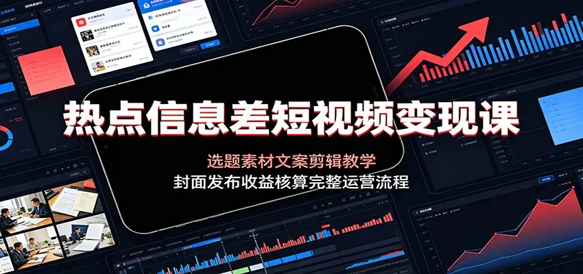 热点信息差短视频变现课：选题素材文案剪辑教学，封面发布收益核算完整运营流程-e家网
