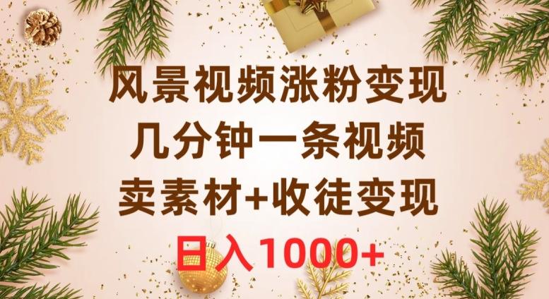 风景视频涨粉变现，几分钟一条视频，卖素材+收徒变现，日入1000+-w 刷的