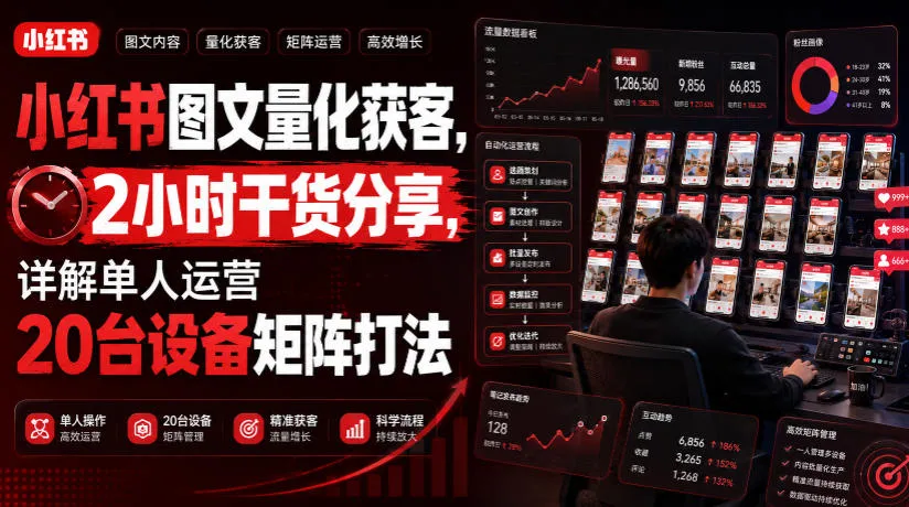 小红书图文量化获客，2小时干货分享，详解单人运营20台设备矩阵打法-e家网