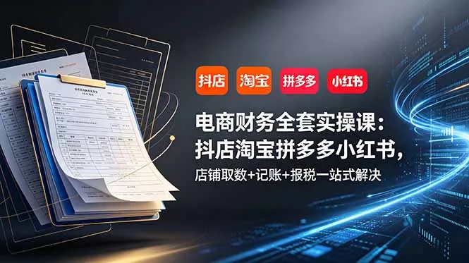 电商财务全套实操课：抖店淘宝拼多多小红书，店铺取数+记账+报税一站式解决-e家网