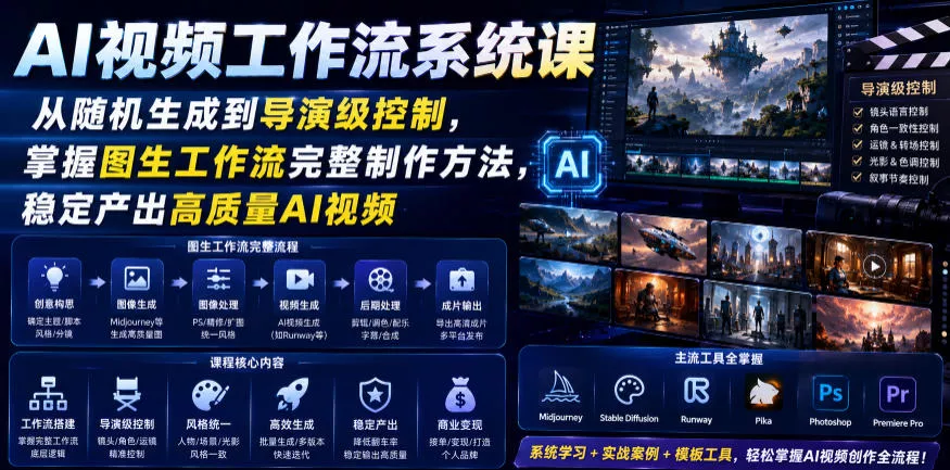AI视频工作流系统课，从随机生成到导演级控制，掌握图生工作流完整制作方法，稳定产出高质量AI视频-e家网