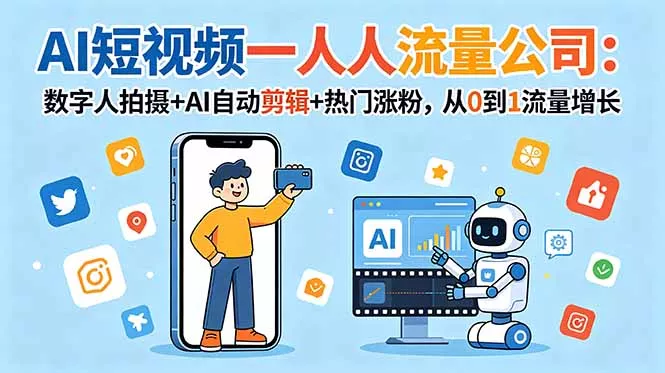 AI短视频一人流量公司：数字人拍摄+AI自动剪辑+热门涨粉，从0到1流量增长-e家网