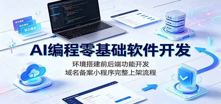 AI编程零基础软件开发：环境搭建前后端功能开发，域名备案小程序完整上架流程-e家网