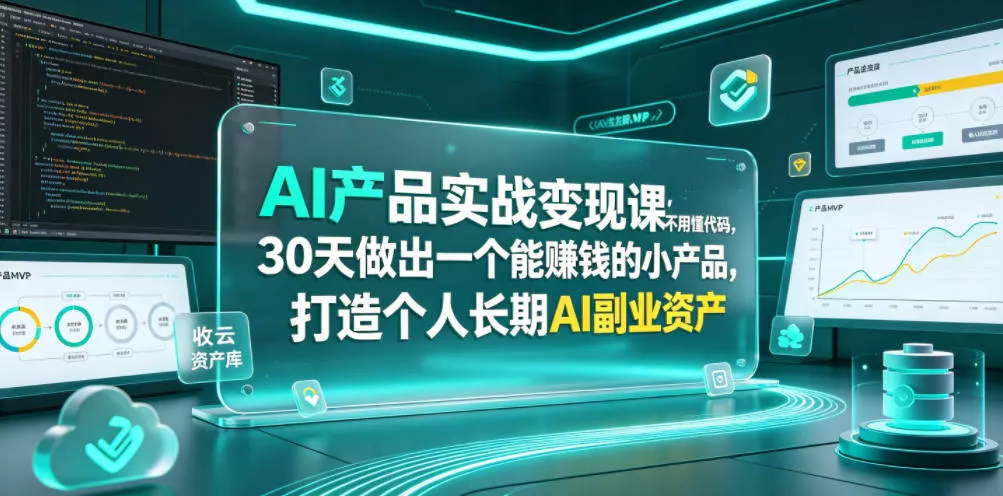 AI产品实战变现课，不用懂代码，30天做出一个能賺钱的小产品，打造个人长期AI副业资产-e家网
