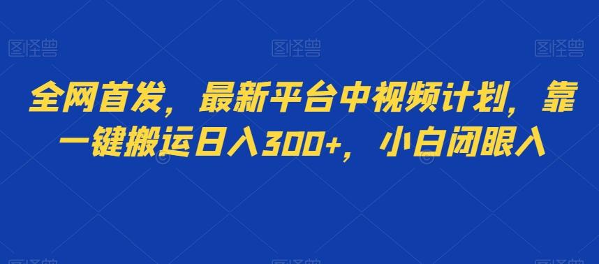 全网首发，最新平台中视频计划，靠一键搬运日入300+，小白闭眼入-w 刷的
