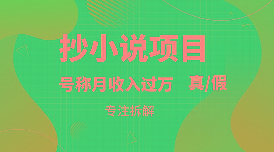 抄小说项目，号称月入过万，到底是否真实，能不能做，详细拆解-e家网