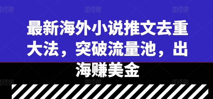 最新海外小说推文去重大法，突破流量池，出海赚美金-E家云商