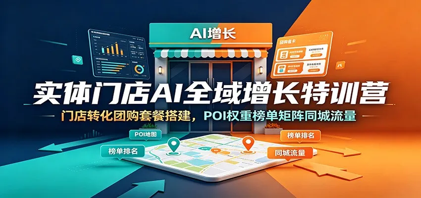 实体门店AI全域增长特训营：门店转化团购套餐搭建，POI权重榜单矩阵同城流量-e家网
