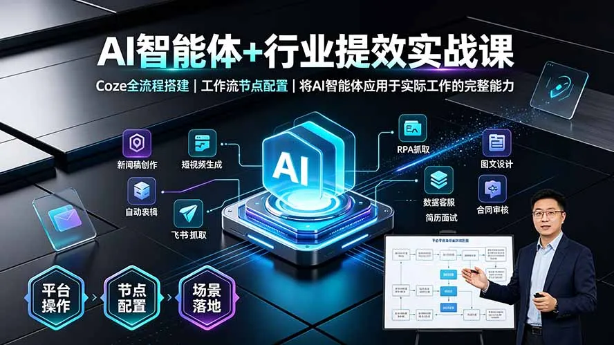 AI智能体+行业提效实战课·Coze全流程搭建｜工作流节点配置｜将AI智能体应用于实际工作的完整能力-e家网
