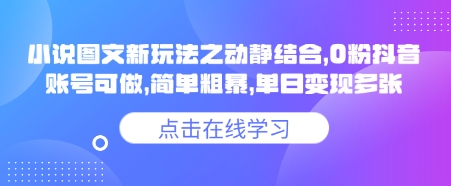 小说推文图文新玩法之动静结合，0粉抖音账号可做，简单粗暴，单日变现多张-E家云商