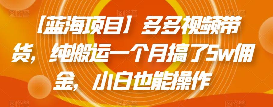 【蓝海项目】多多视频带货，纯搬运一个月搞了5w佣金，小白也能操作【揭秘】-E家云商