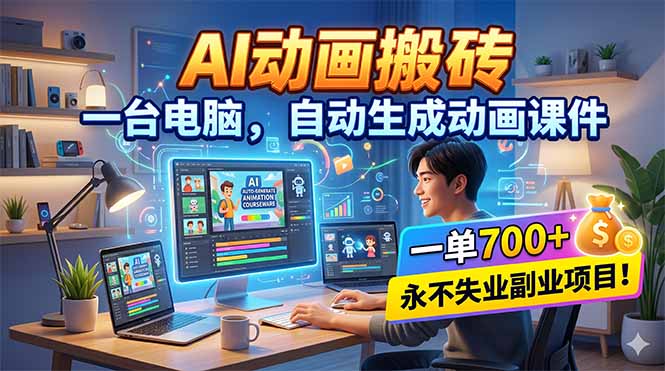 AI动画搬砖，一台电脑，自动生成动画课件，一单800+  永不失业副业项目！-E家云商