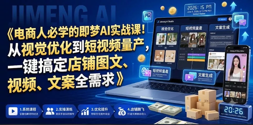电商人必学的即梦AI实战课！从视觉优化到短视频量产，一键搞定店铺图文、视频、文案全需求-e家网