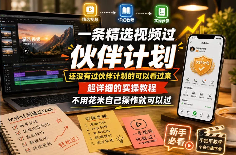 一条精选视频过伙伴计划，还没有过伙伴计划的可以看过来，超详细的实操教程，不用花米自己操作就可以过-e家网