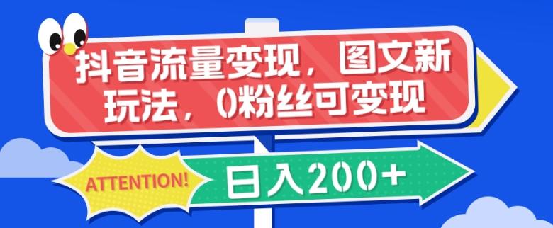 抖音流量变现，图文新玩法，0粉丝可变现，日入200+-w 刷的