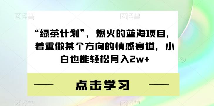 “绿茶计划”，爆火的蓝海项目，着重做某个方向的情感赛道，小白也能轻松月入2w+【揭秘】-E家云商