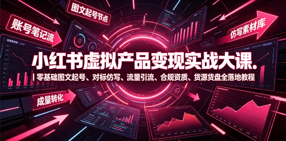 小红书虚拟产品变现实战大课｜零基础图文起号、对标仿写、流量引流、合规资质、货源货盘全落地教程-e家网
