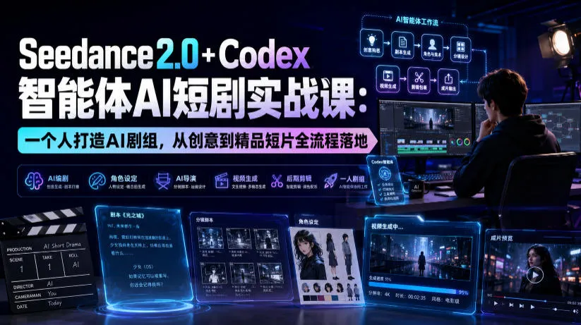Seedance2.0+Codex智能体AI短剧实战课：一个人打造AI剧组，从创意到精品短片全流程-e家网