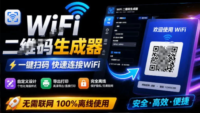 完全离线使用！WiFi二维码生成器，一键扫码快速连接WiFi，支持自定义风格导出WiFi二维码生成器-e家网
