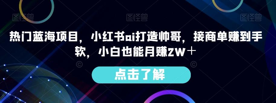 热门蓝海项目，小红书ai打造帅哥，接商单赚到手软，小白也能月赚2W＋-E家云商