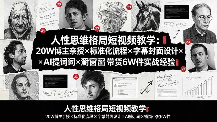 人性思维格局短视频教学：20W博主亲授×标准化流程×字幕封面设计×AI提示词×橱窗带货6W件实战经验-e家网
