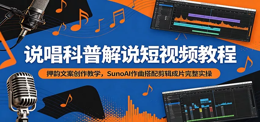 说唱科普解说短视频教程：押韵文案创作教学，SunoAI作曲搭配剪辑成片完整实操-e家网