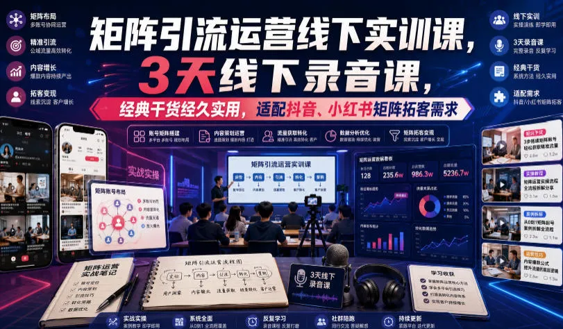 嗨推矩阵引流运营线下实训课，3天线下录音课，经典干货经久实用，适配抖音、小红书矩阵拓客需求-e家网