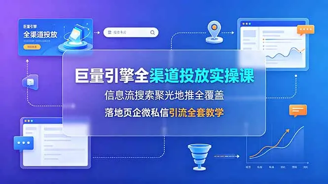巨量引擎全渠道投放实操课，信息流搜索聚光地推全覆盖，落地页企微私信引流全套教学-e家网