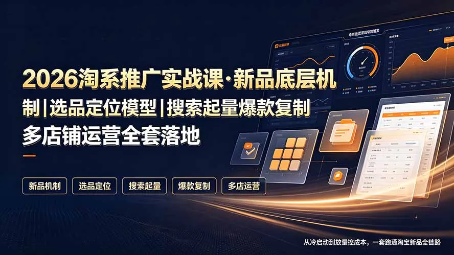 2026淘系推广实战课·新品底层机制｜选品定位模型｜搜索起量爆款复制多店铺运营全套落地教程-e家网