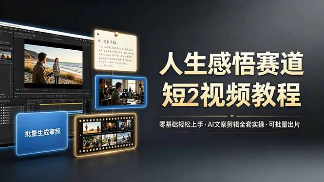 人生感悟赛道短视频教程，零基础轻松上手，AI文案剪辑全套实操可批量出片-e家网