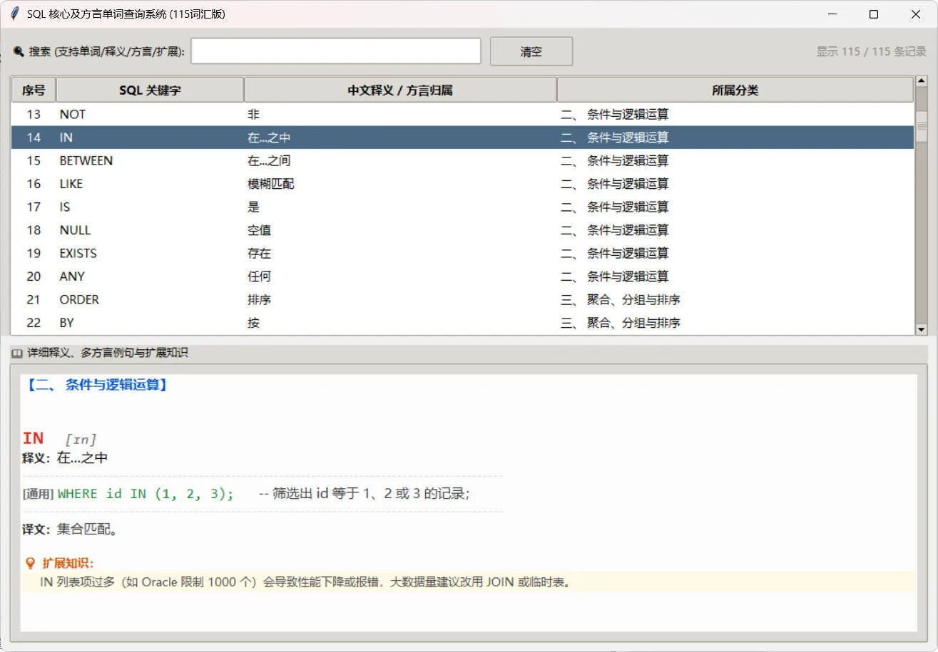 SQL常用核心单词查询115词客户端-e家网